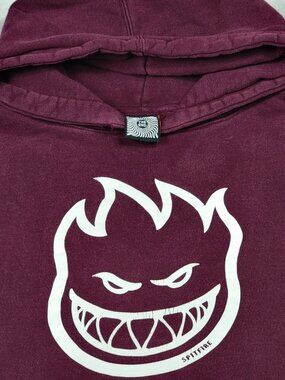 Vintage Y2K Spitfire Hoodie Bighead Logo Burgundy M Front Pockets Pullover